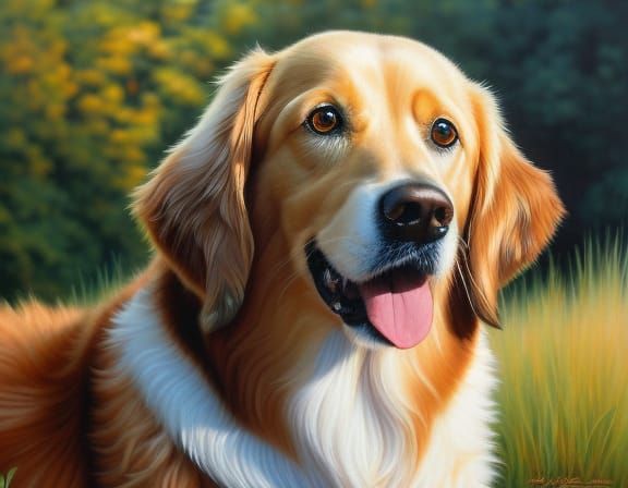 Hyperrealistic Golden Retriever Portrait in Oil Painting