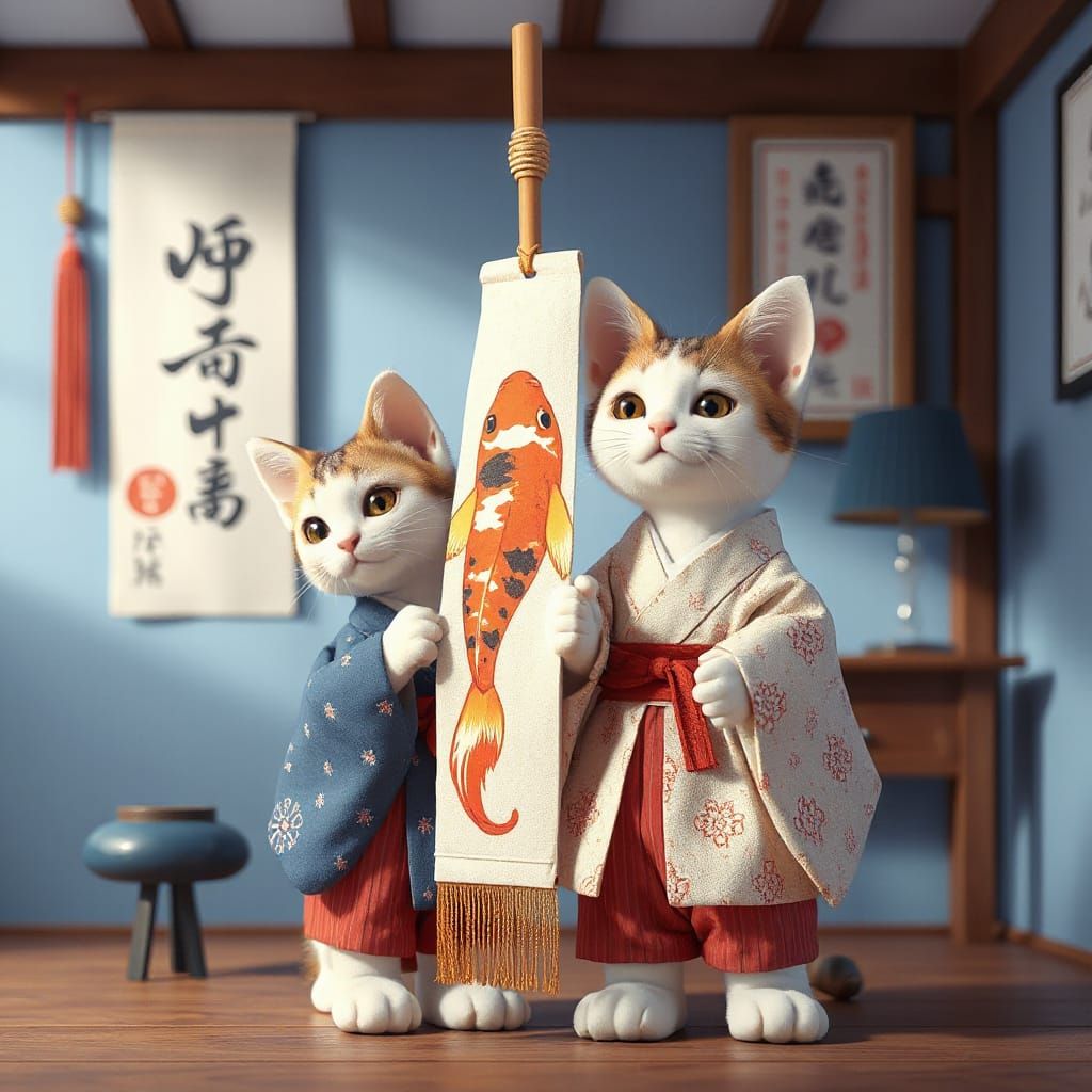 Kittens Celebrate Tanabata in Traditional Japanese Attire