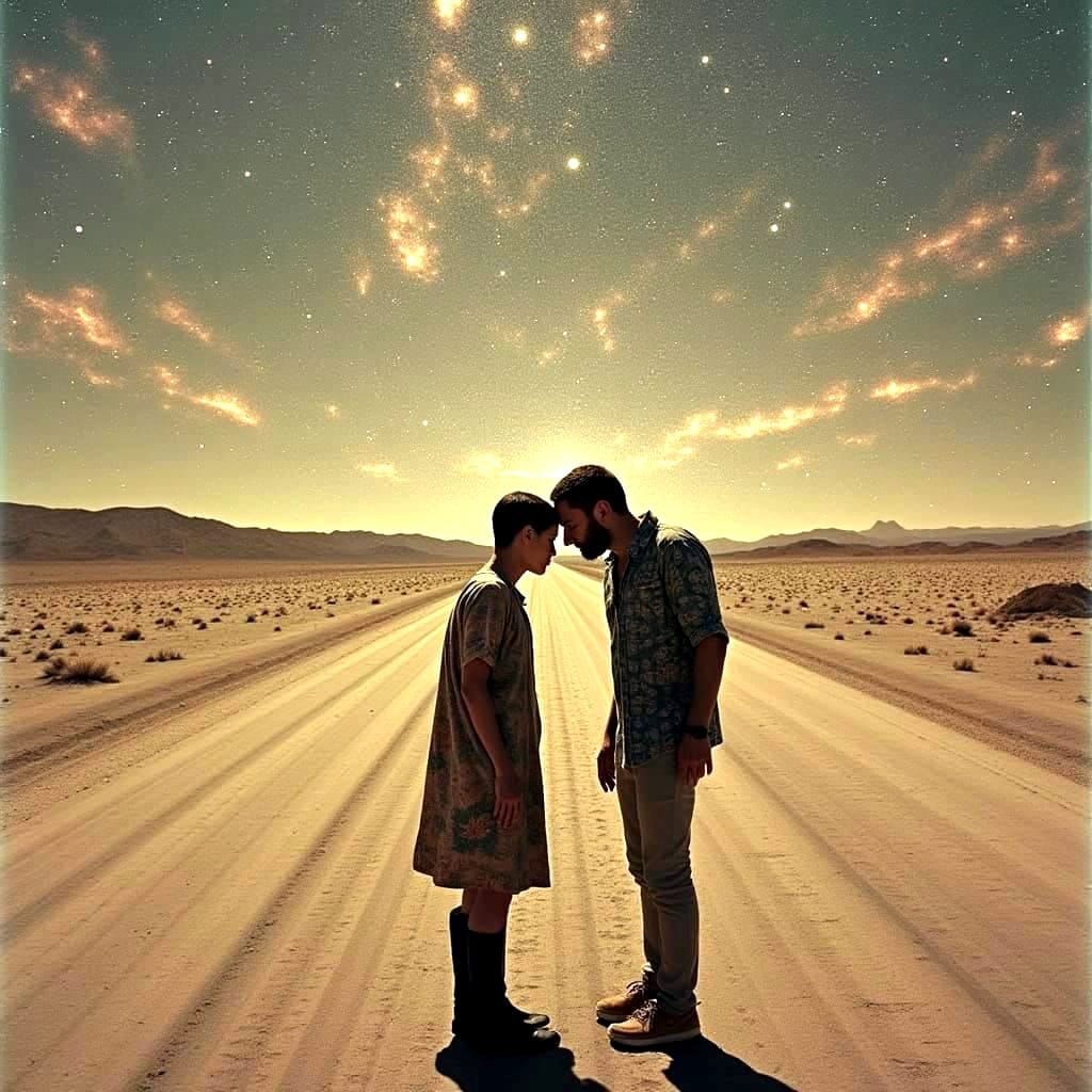 Desert Figures Connected by Cosmic Patterns