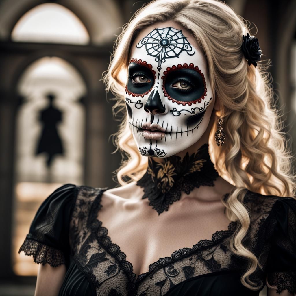 Beautiful Santa Muerte with Skull Face Paint