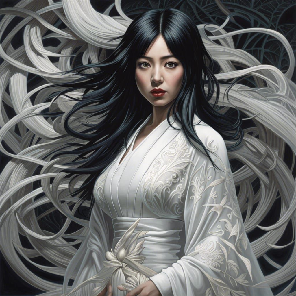 Scary Japanese Ghost Girl in Hyperrealistic Style