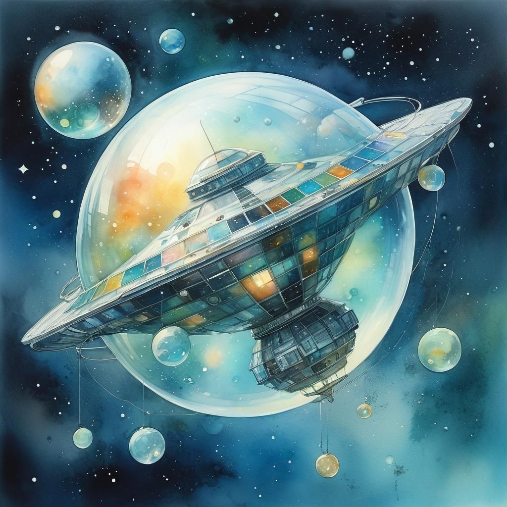 Translucent Spaceship in Dreamy Watercolor Style