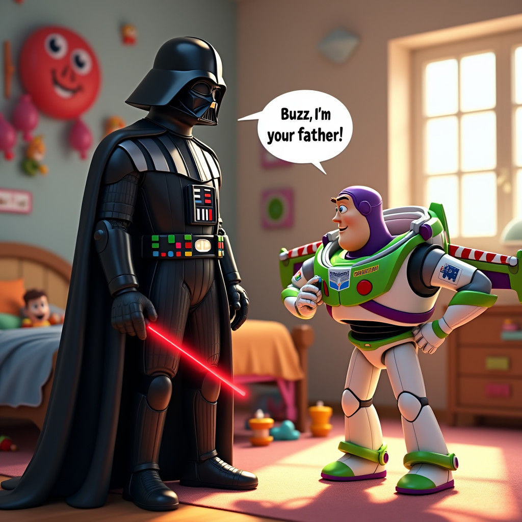 Darth Vader Confronts Buzz Lightyear in Bedroom