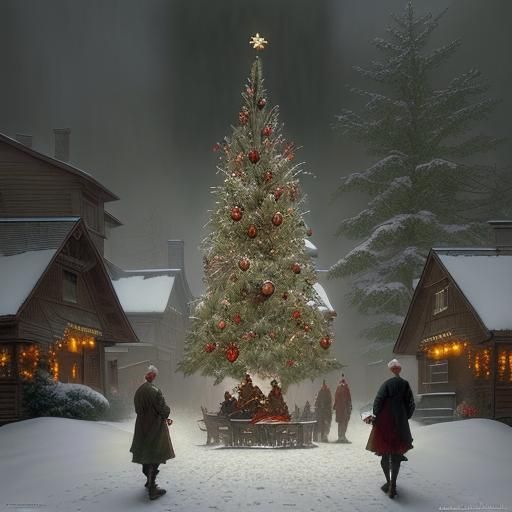 Classic Christmas Scene in Rockwell Style