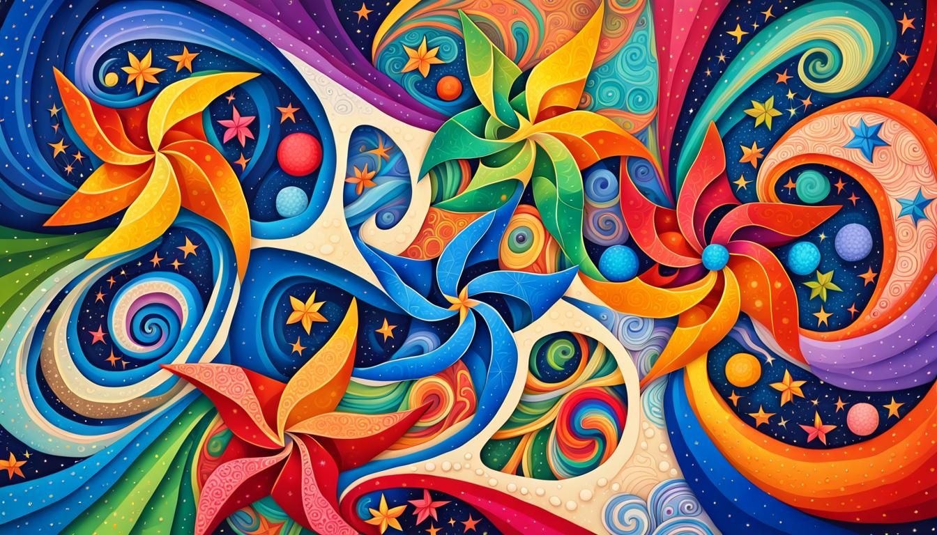 Cosmic Zentangle: Swirling Star Pinwheels in Folk Art