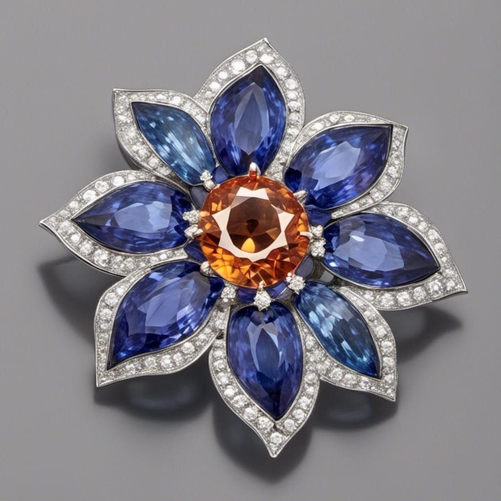 Sapphire and Diamond Flower Brooch