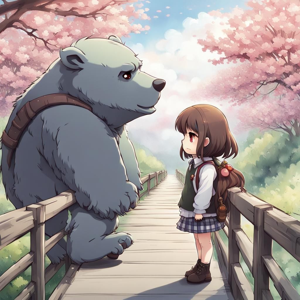 Chibi Schoolgirl and Troll in Apple Blossom Season