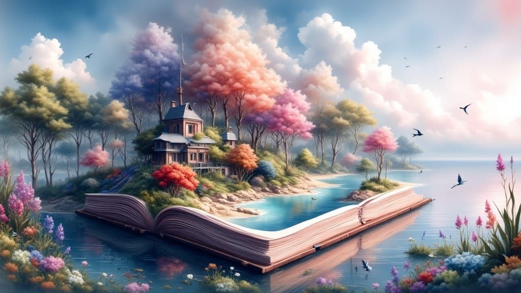 Open Book Blooms on Bay of Étretat in Hyperrealistic Waterco...