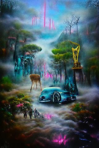 Surreal Forest Landscape in Mixed Media Style