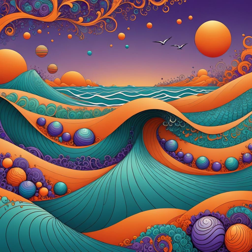 Psychedelic Sunrise Over Abstract Shoreline