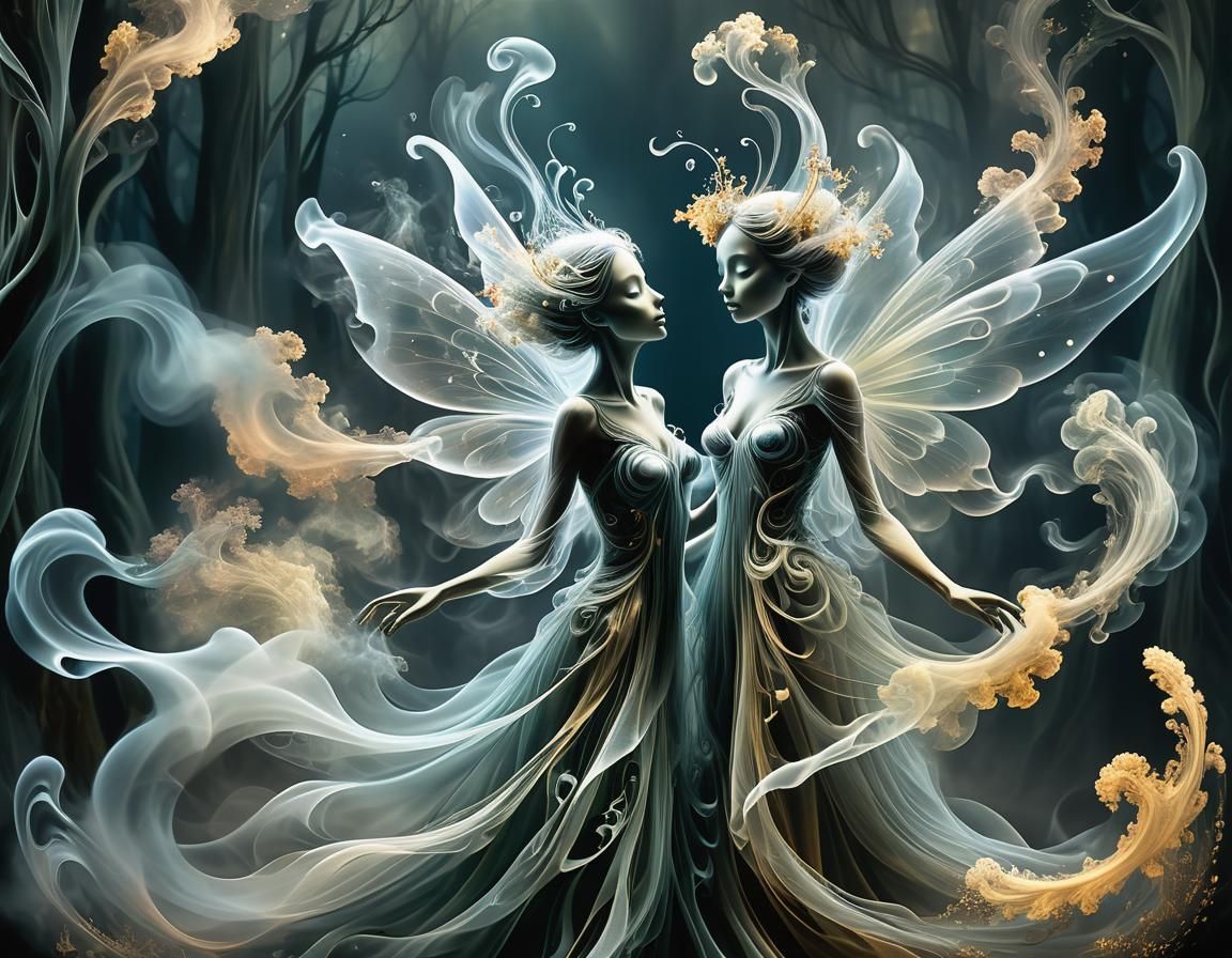 Ethereal Smoke Fairy in Dark Forest, Naif Style