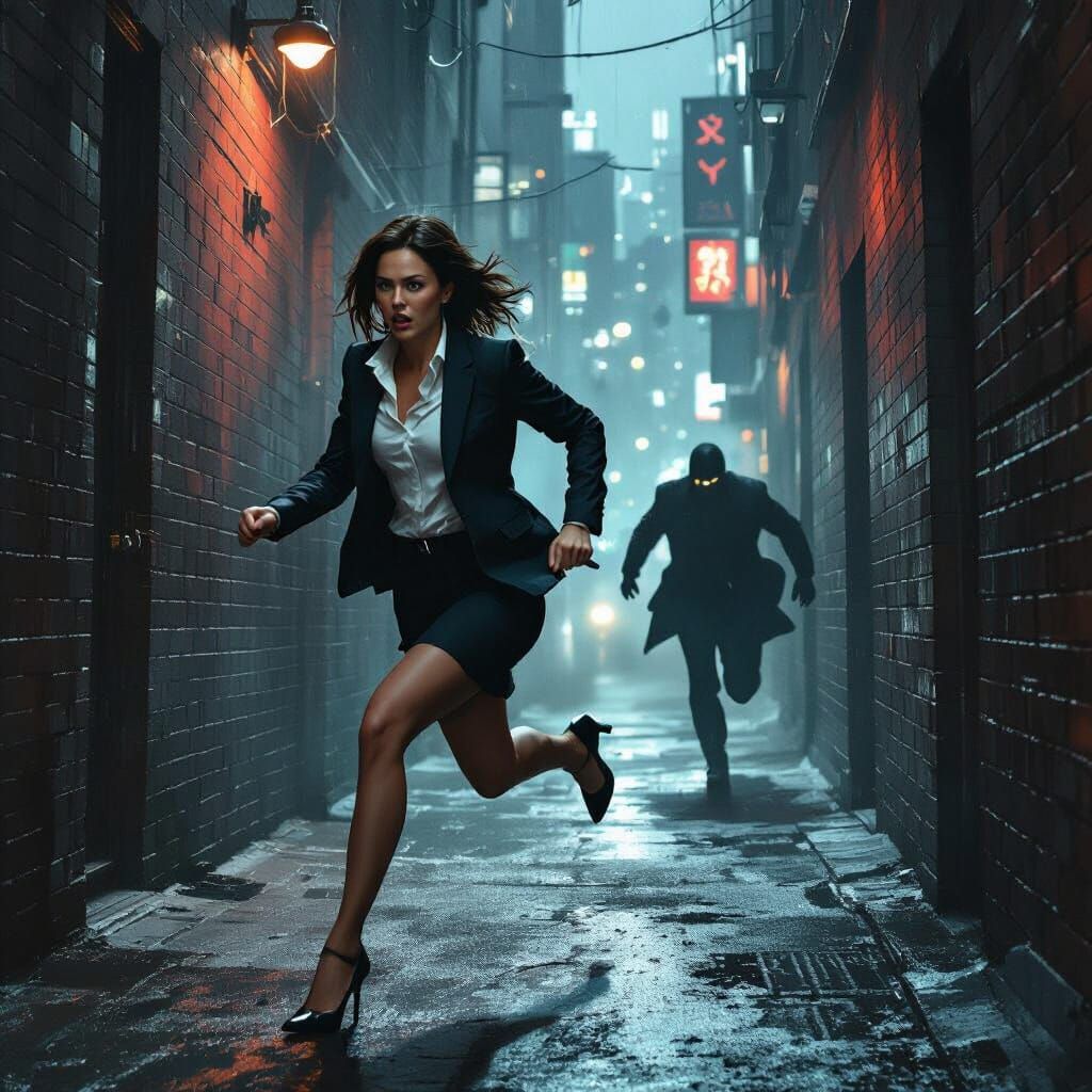 Woman in Peril: Dystopian Film Noir Chase Scene