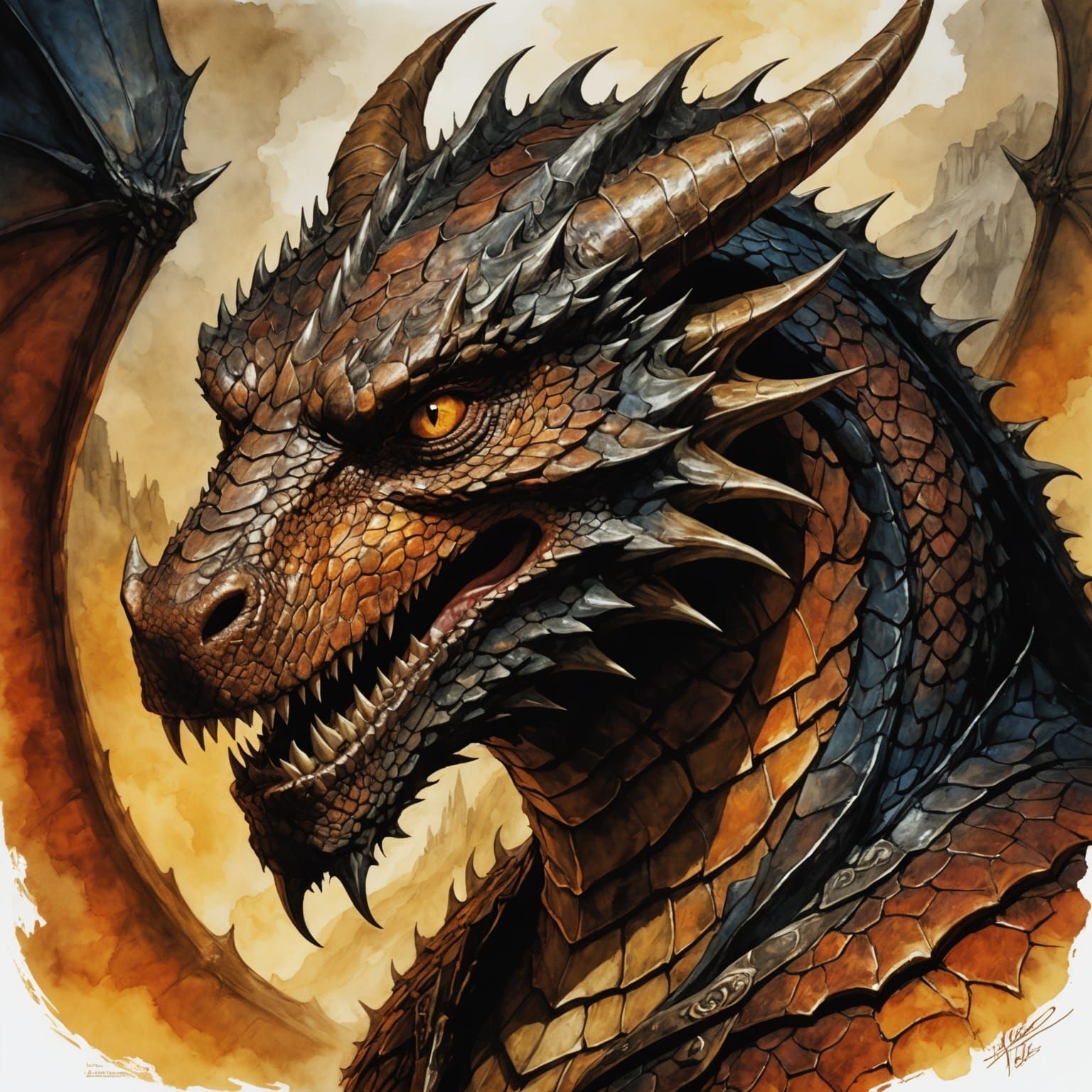 Smaug at Khazad-dûm Portrait in Alcohol Ink Style