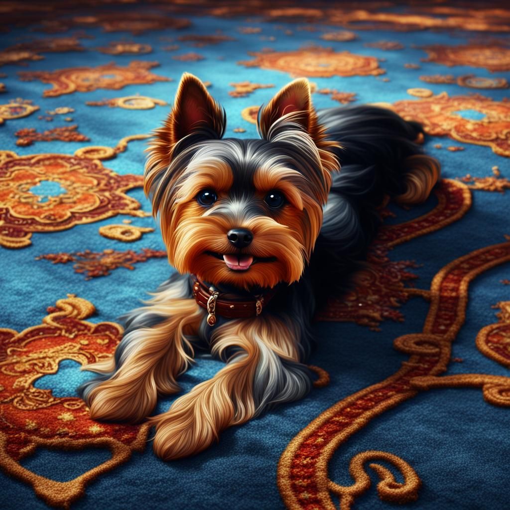 Yorkie on Back with Tongue Out, Matte Painting