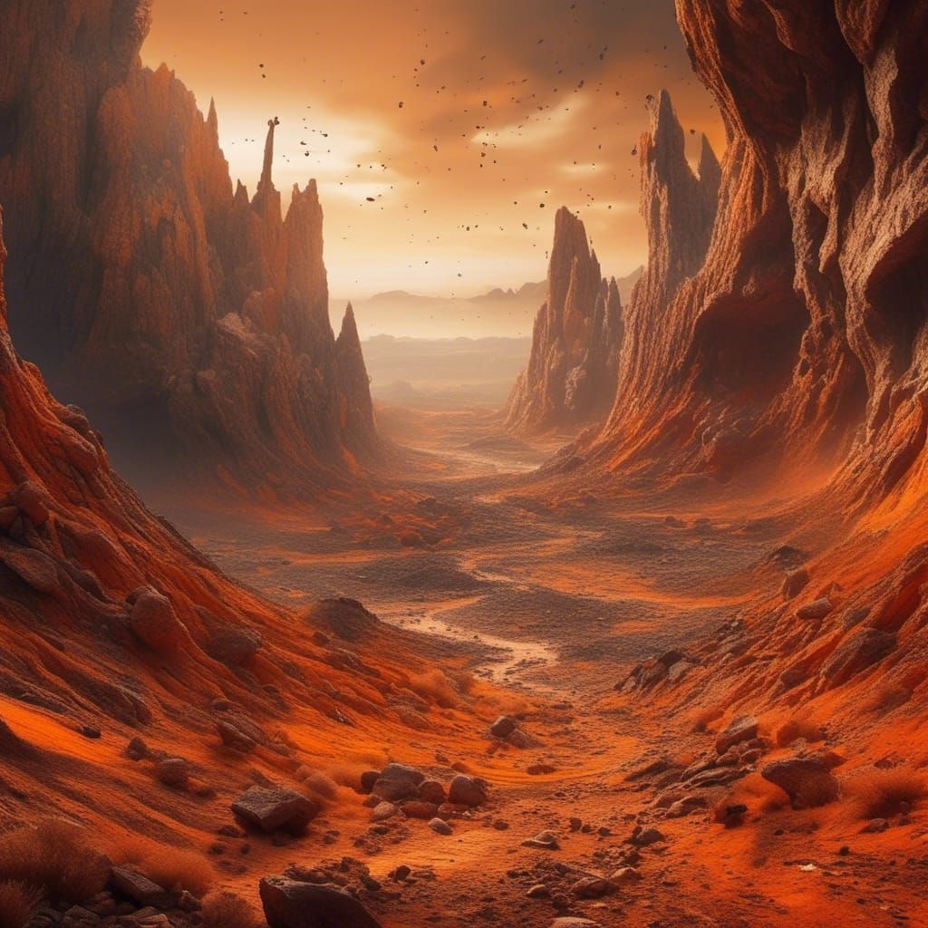 Apocalyptic Rocky Wasteland in Orange Hues