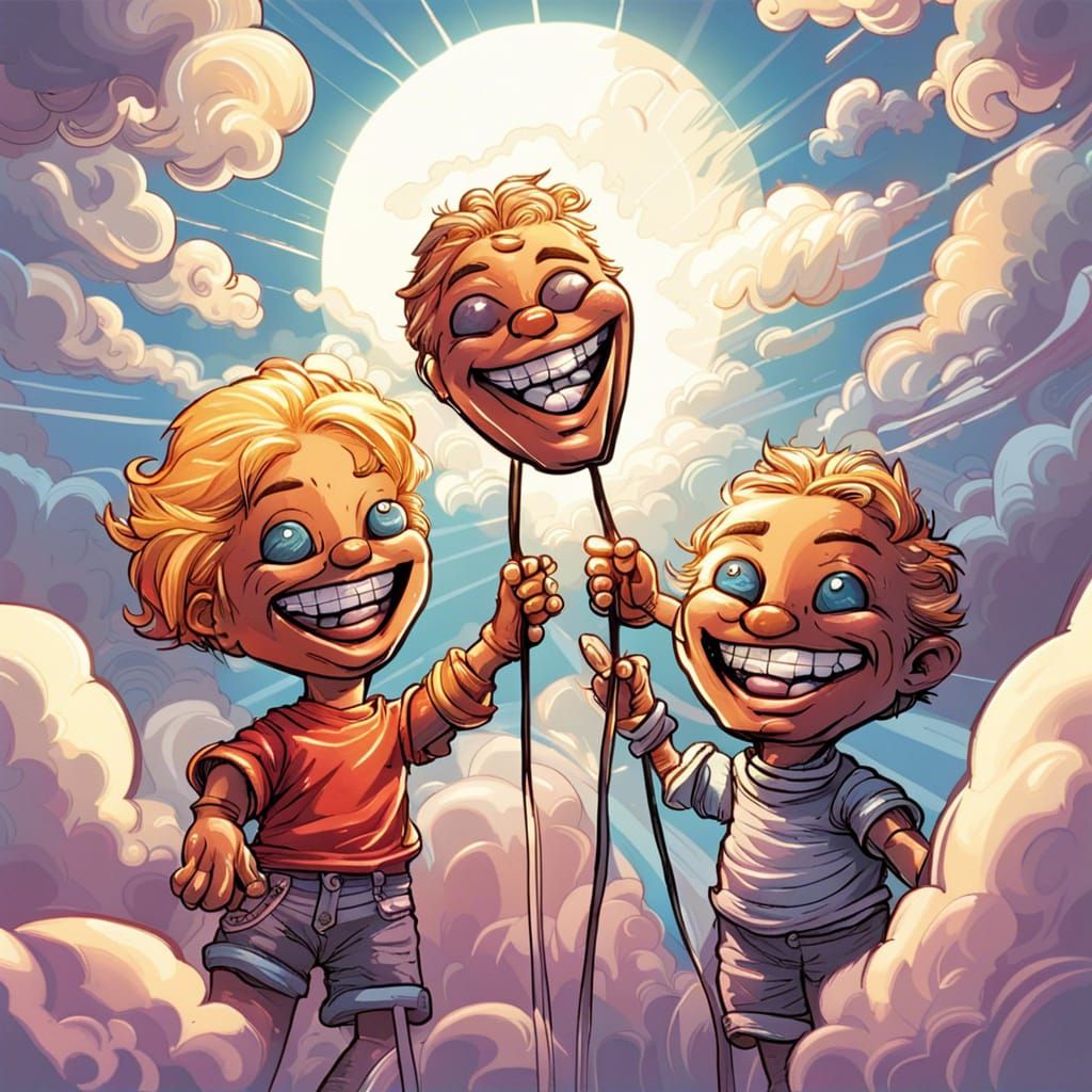 Puppet Friends in Comic Book Cloudscape