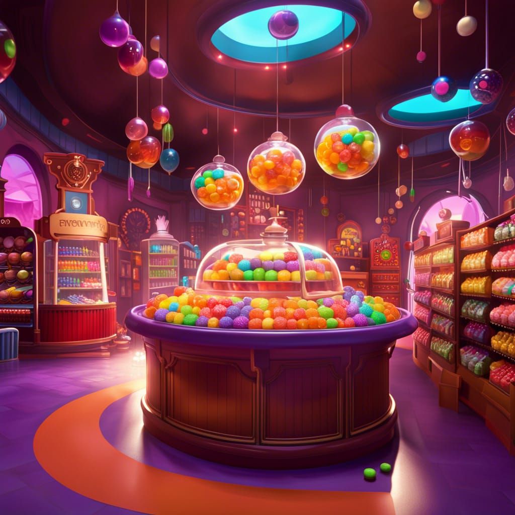 Willy Wonka Candy Shop in Pixar Style