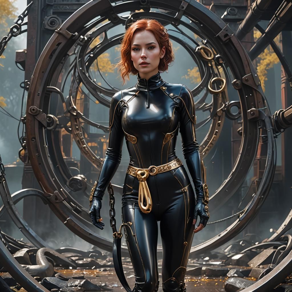 Woman in Latex Catsuit: Detailed Matte Painting