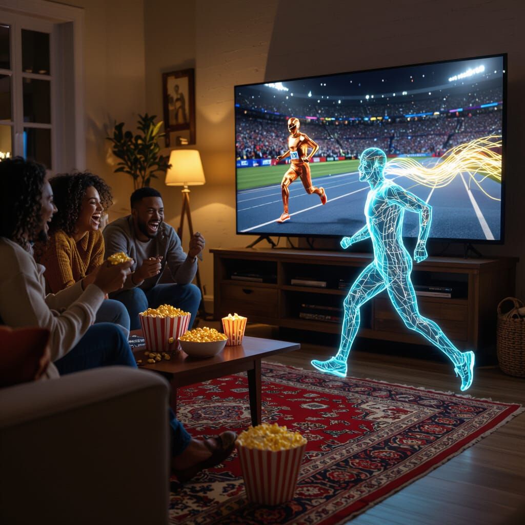 AI Art: Diverse Family Laughing Watching TV Race