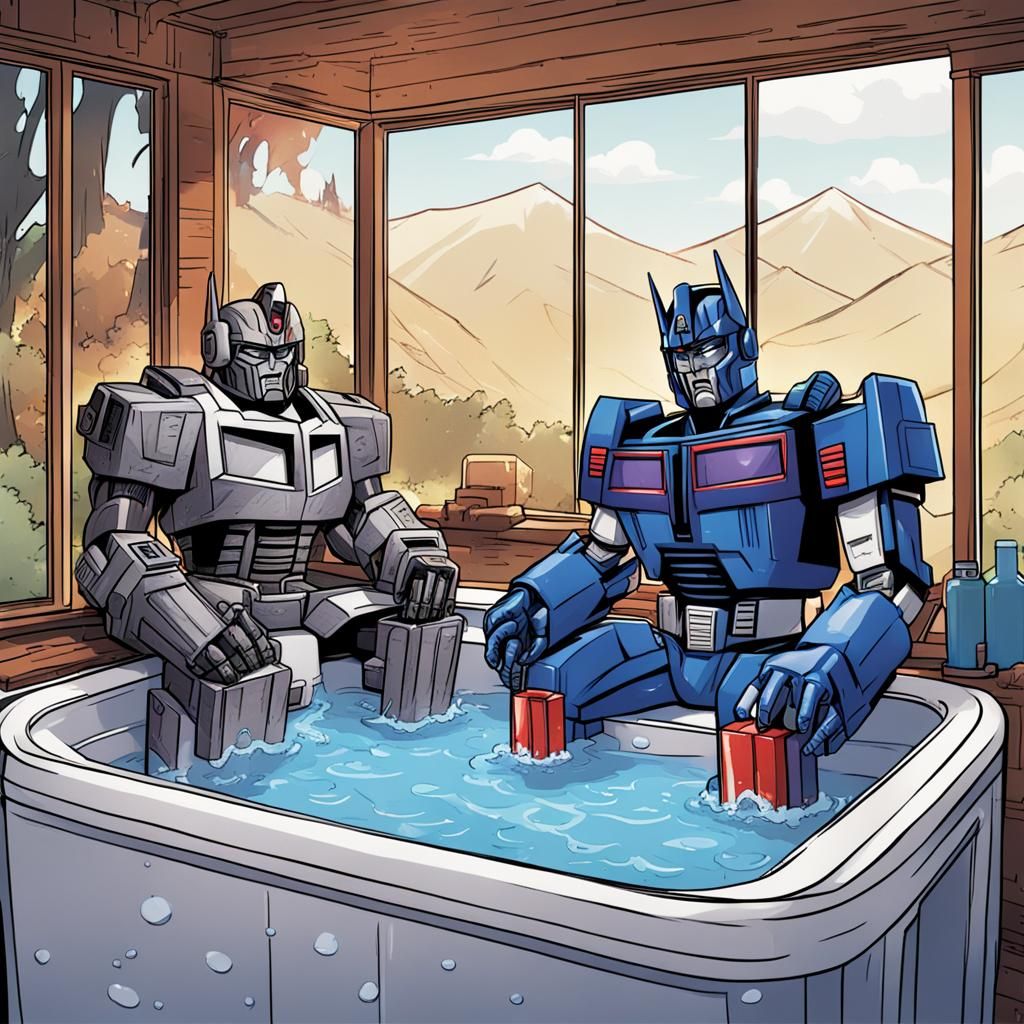 Optimus Prime and Megatron Hot Tub Moment