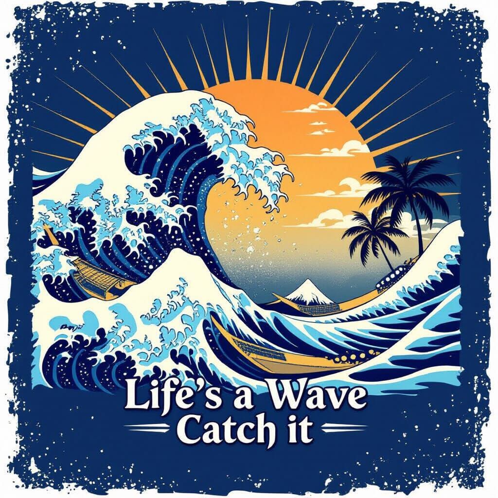 Ukiyo-e Wave T-Shirt Design in Vector Style