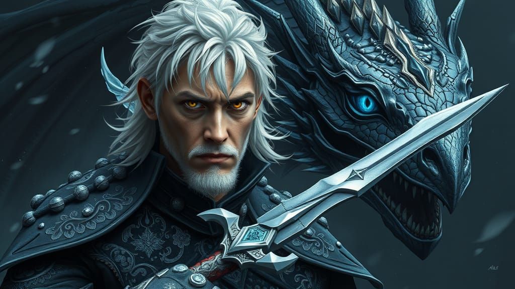 Fae Warrior and Dragon in Eerie Futuristic Style