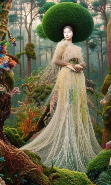 Tree-Human Hybrid in Mycelium Network, Detailed Art