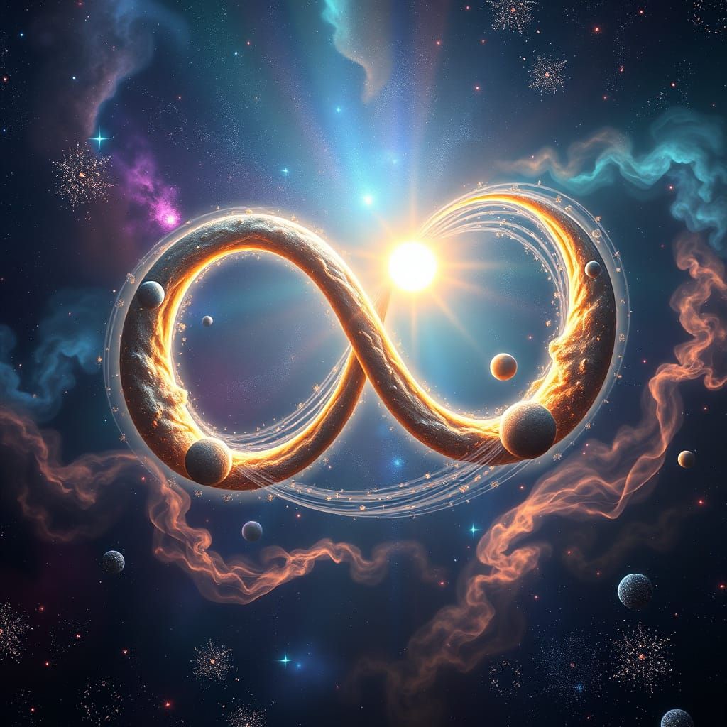 Majestic Cosmic Infinity Landscape with Dual Suns and Swirli...