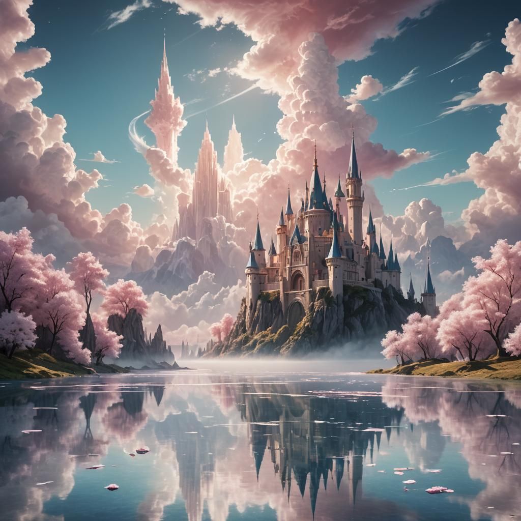 Surreal Ivory Tower in Dreamlike Landscape