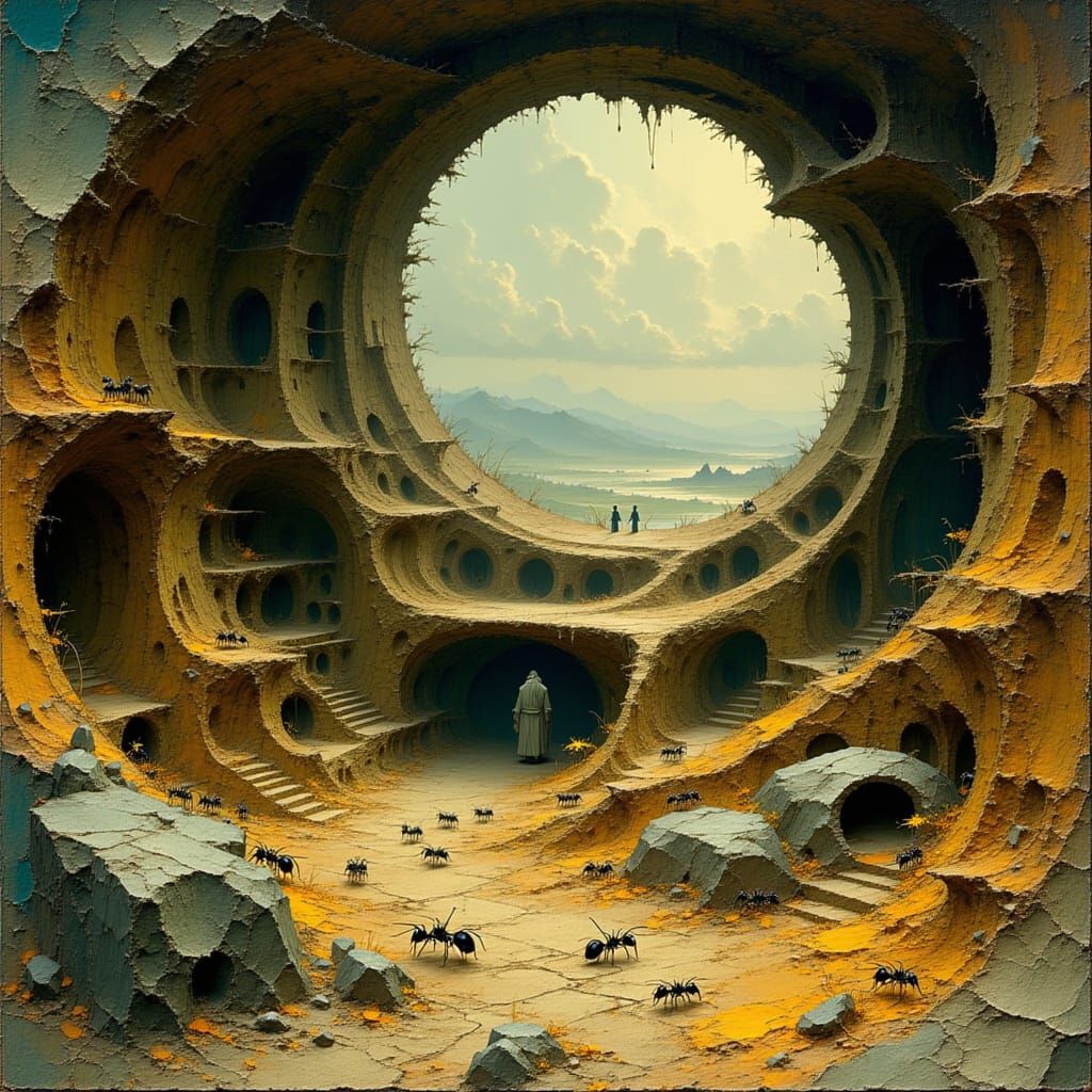 Detailed Anthill Cross-Section in Biological Realism Style