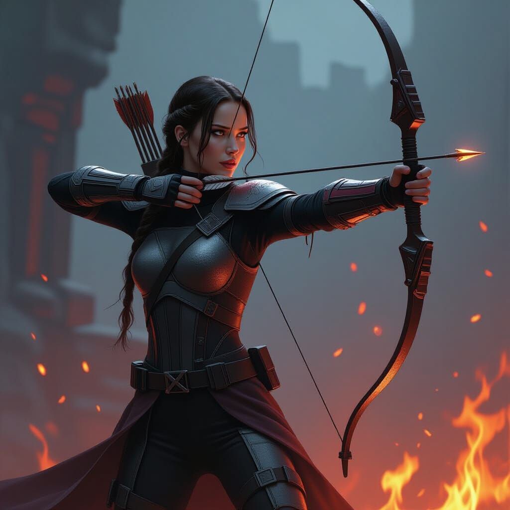 Katniss Everdeen as Mockingjay Hero in Dystopian Future