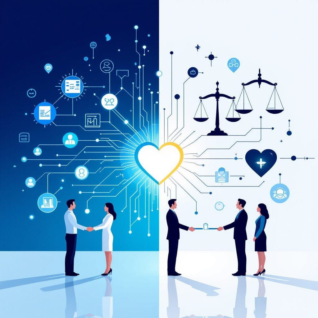 Tech and Ethics Harmony: Futuristic Vector Art Poster