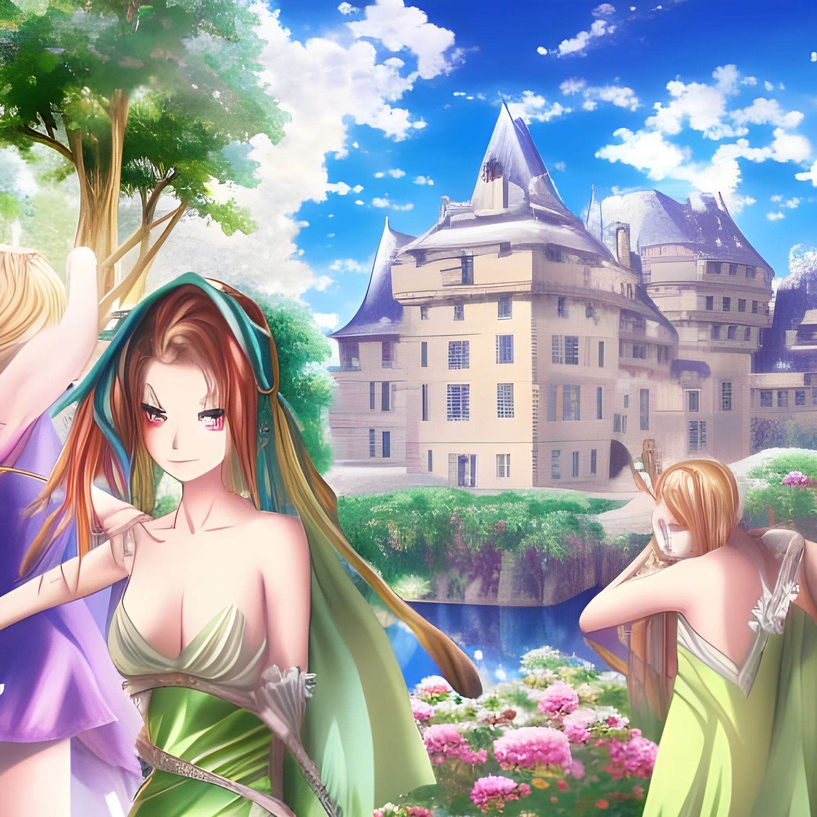 Manga-Style Medieval Castle Reflected in Water