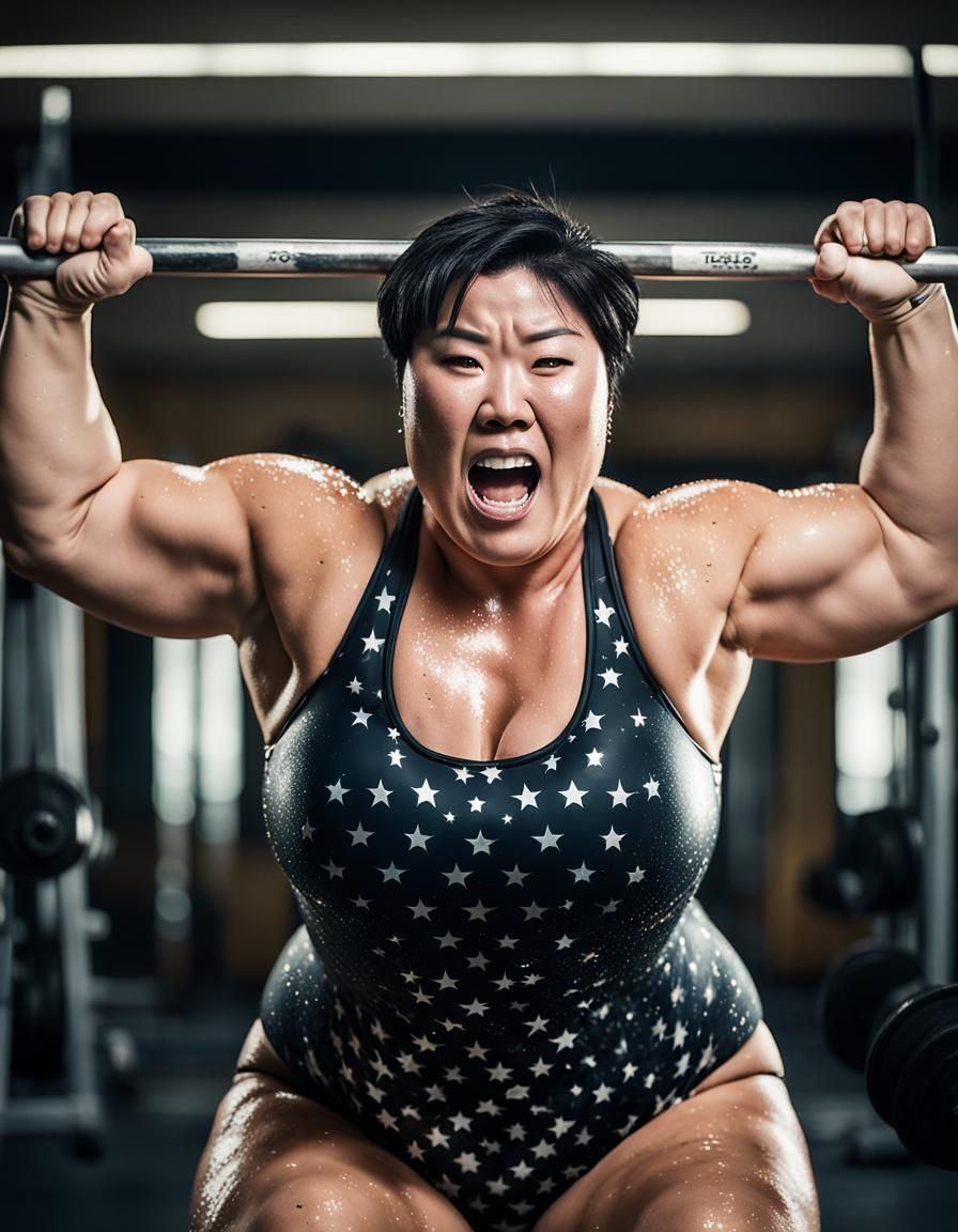 Empowered Plus-Size Korean Fitness Star Lifts Barbell with S...