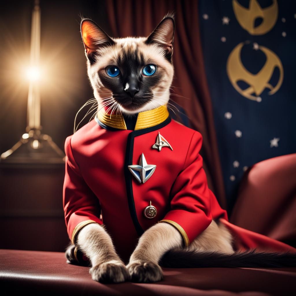 Siamese Cat Cosplaying as Captain Kirk