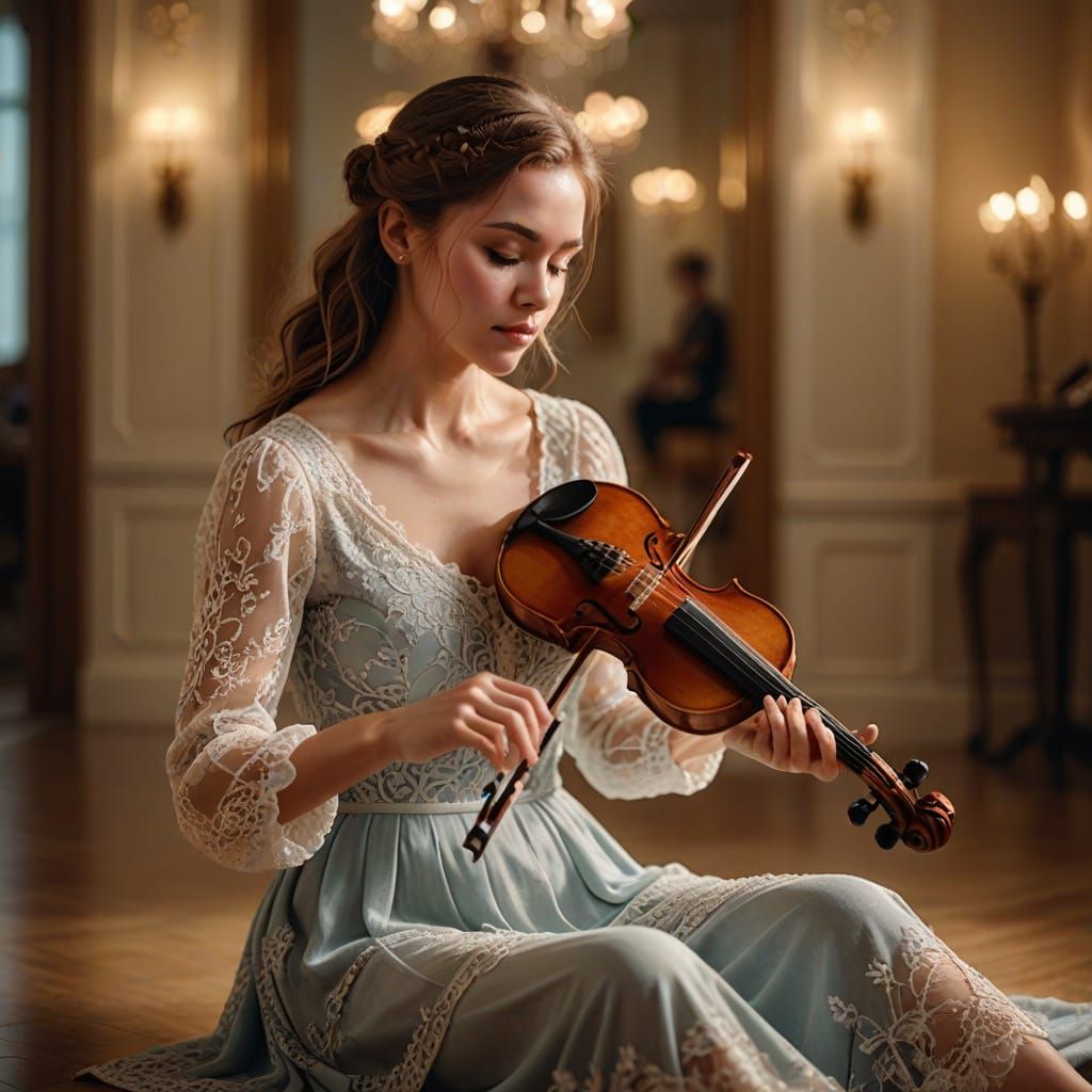 Elegant Woman Playing Violin in Gentle Lighting