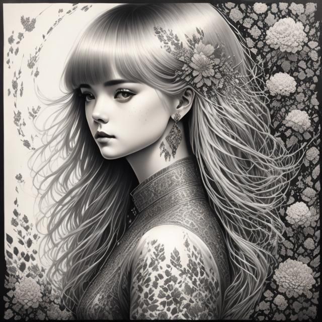 Ornate Floral Line Art with Gunmetal Foil Highlights