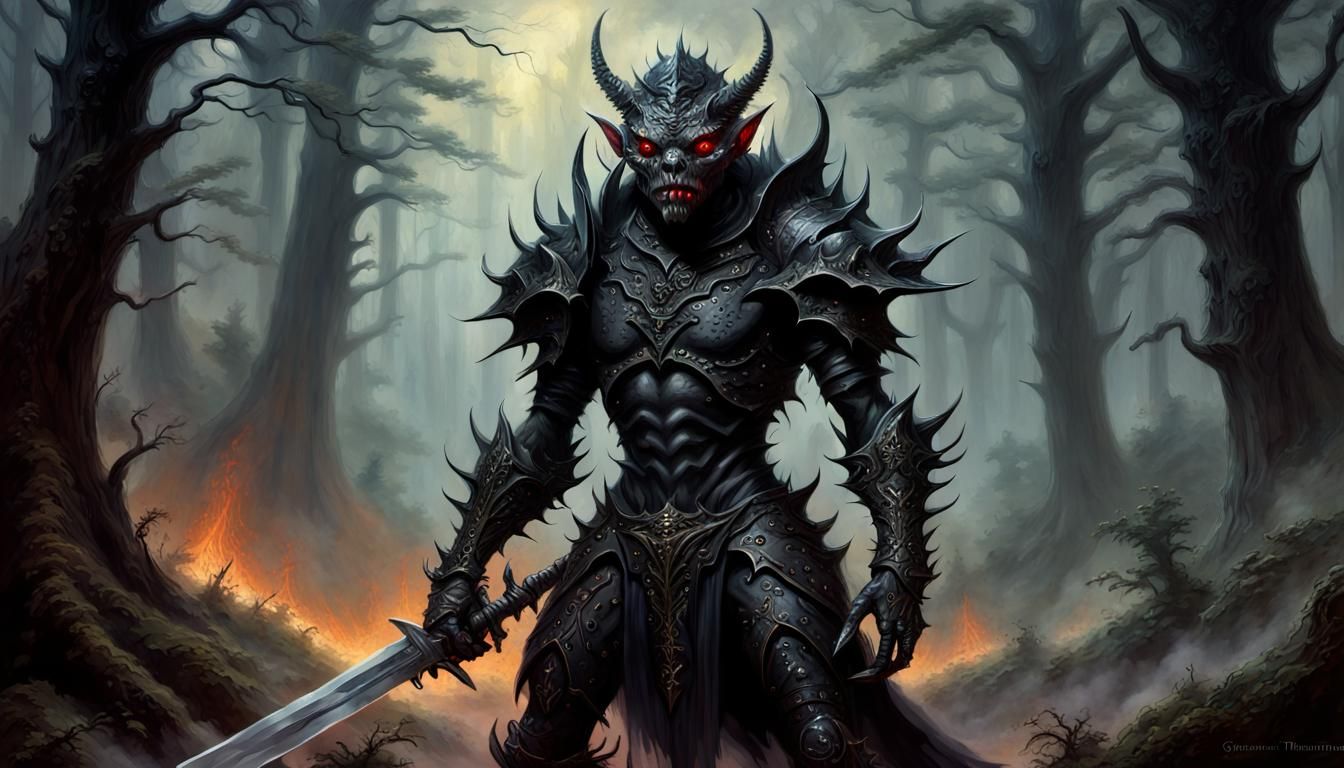 Demonic Kobold Warrior in Ethereal Oil Painting Style