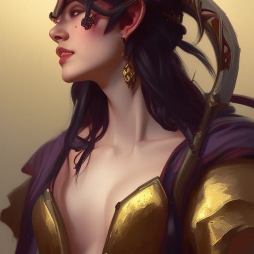 Tiefling Bard Portrait in Digital Art Style