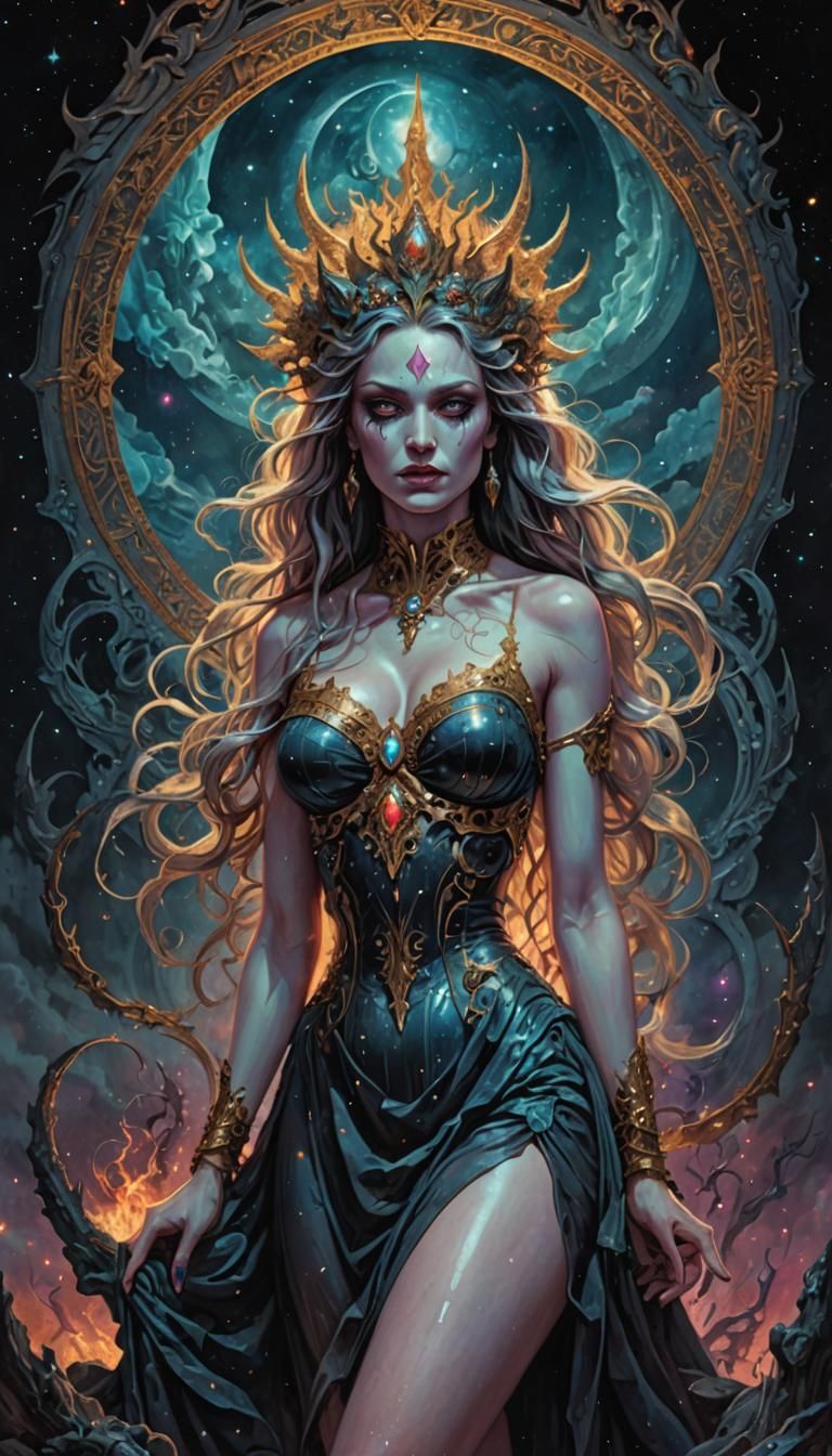 Evil Goddess: Holographic Horror Illustration