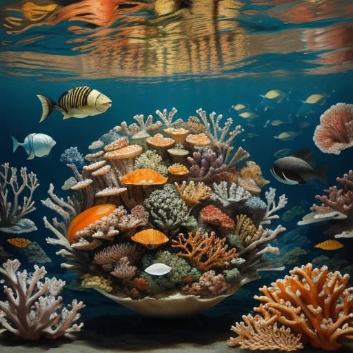 Mousefish Nibbling Cheese Corals: Ocean Creature Art