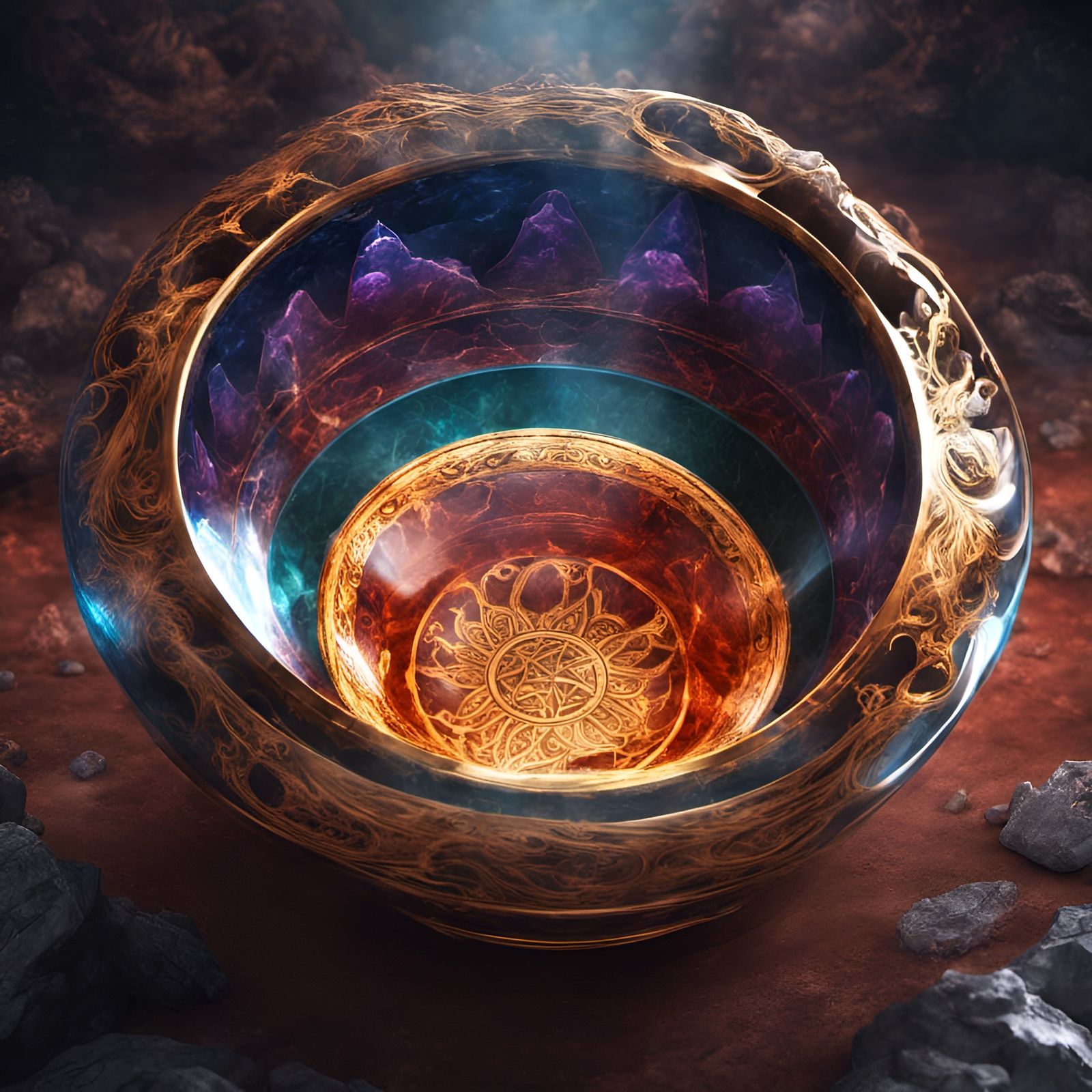 Crystal Tibetan Bowl in Dark Fantasy Style