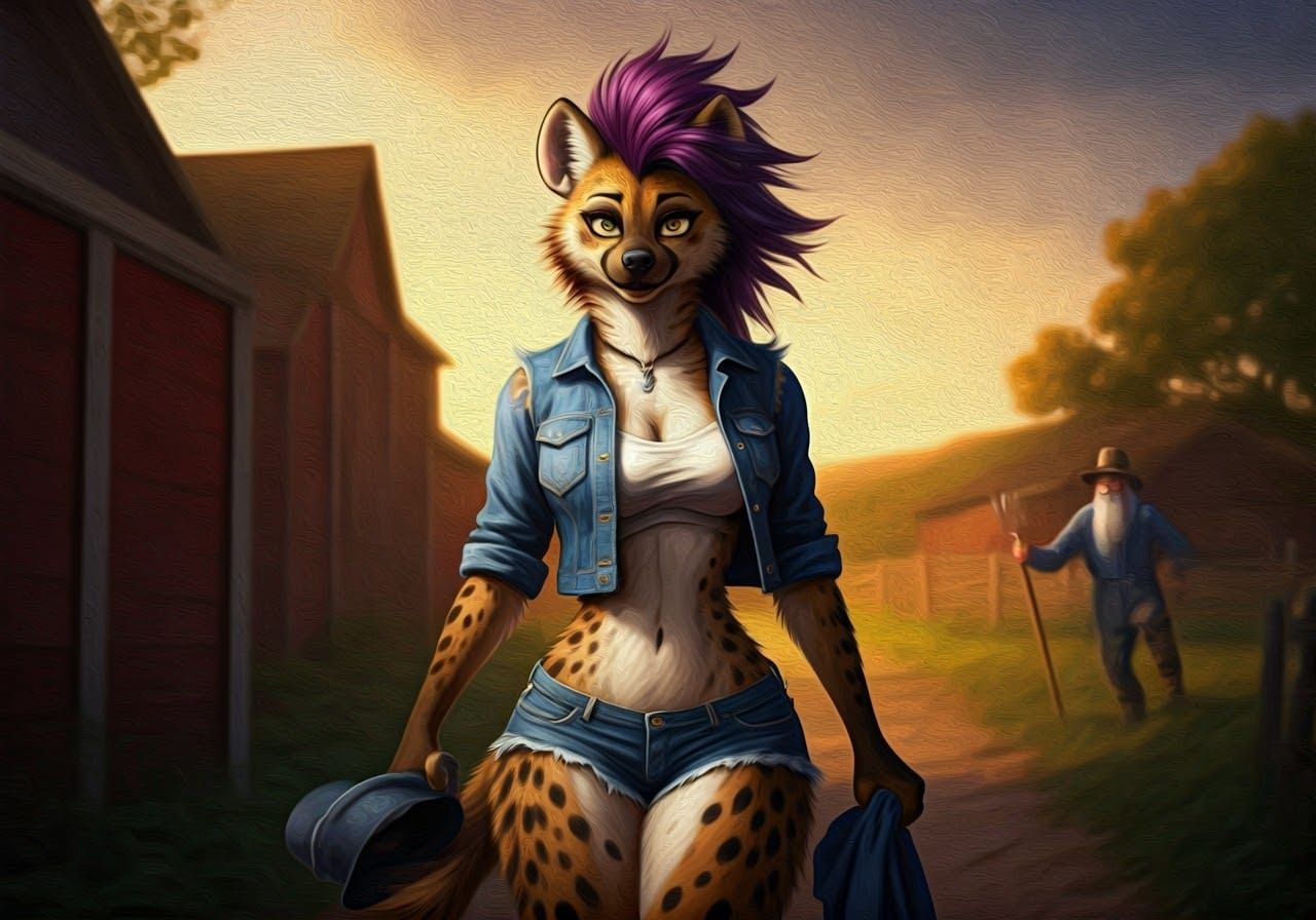 Confident She-Hyena Walks Past Outraged Amish Man in Vibrant...