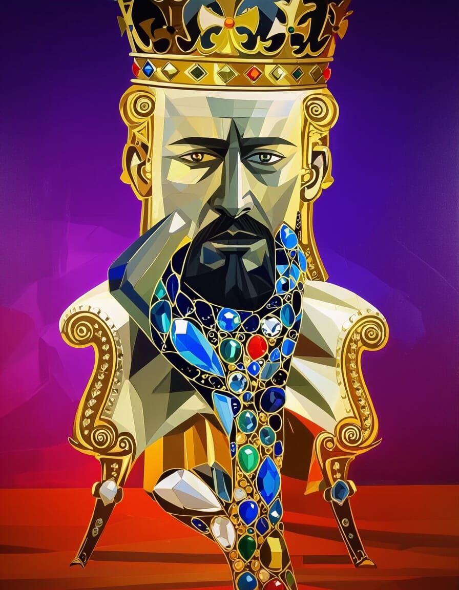 Regal Portrait: Jeweled King's Crown in Classical Oil Style