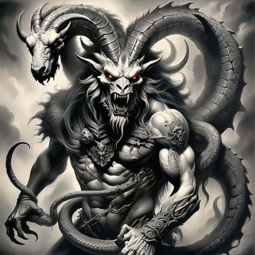 Reptilian Goat Demon in Dark Fantasy Style