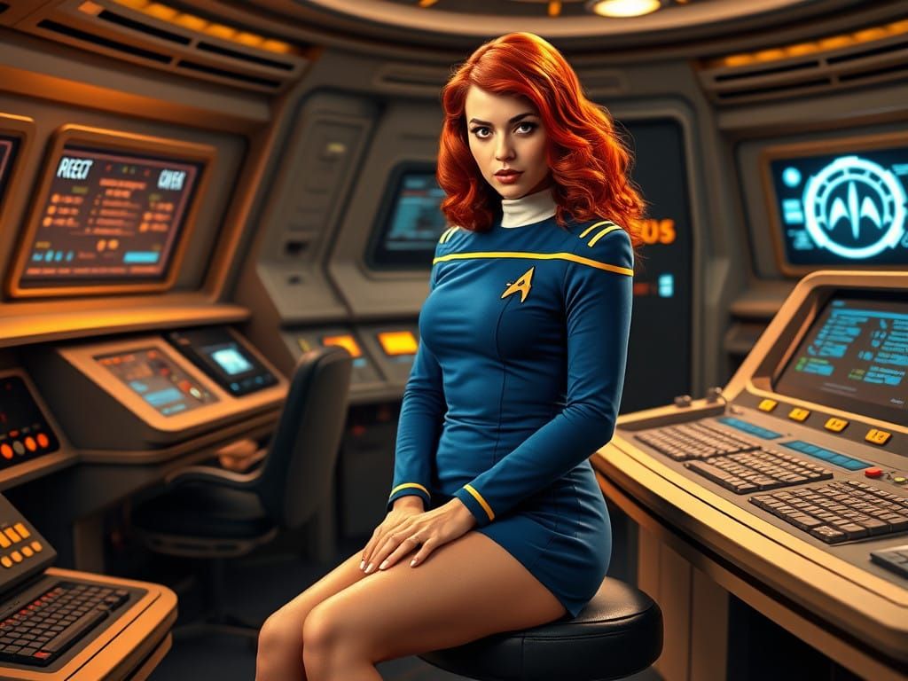 Stunning Female Starfleet Officer at Science Station on Clas...