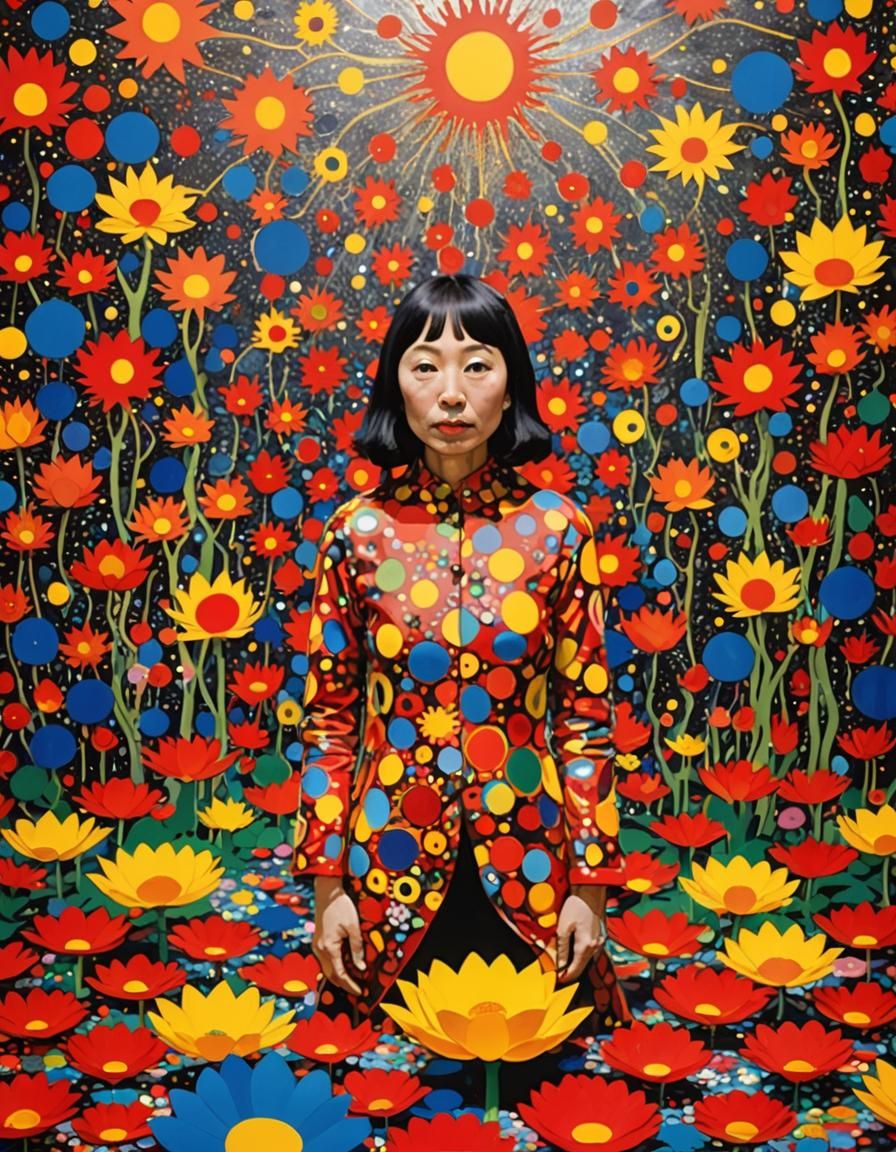 Woman, Lotus, Portal, Volcano in Pop Art Style