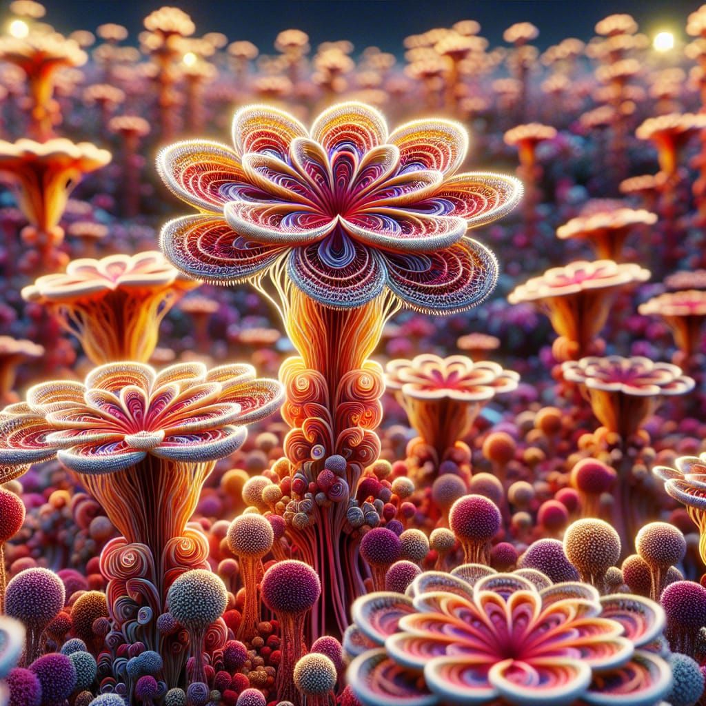 Mycelium Mandala Flowers in Porphyry Hues