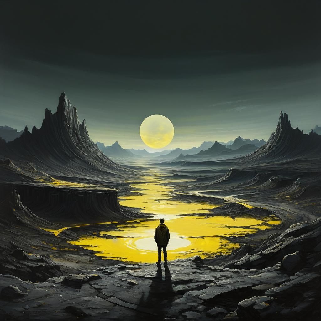 Solitary Figure in Surreal, Desolate Landscape