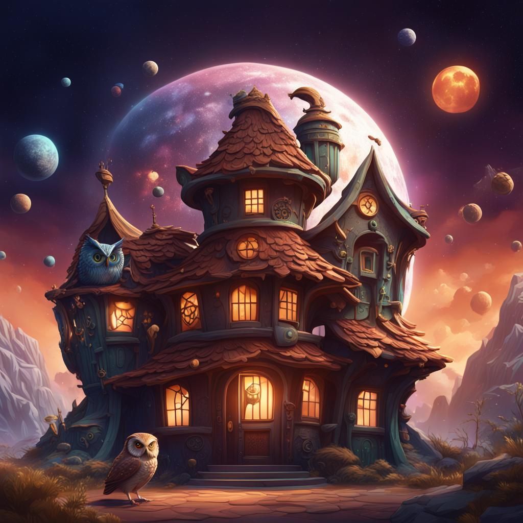Owl House Characters in a Detailed Space Painting